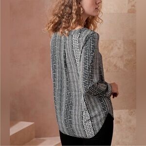 2000s Style TAIS Prado Black and White Patterned Button Up Blouse Large